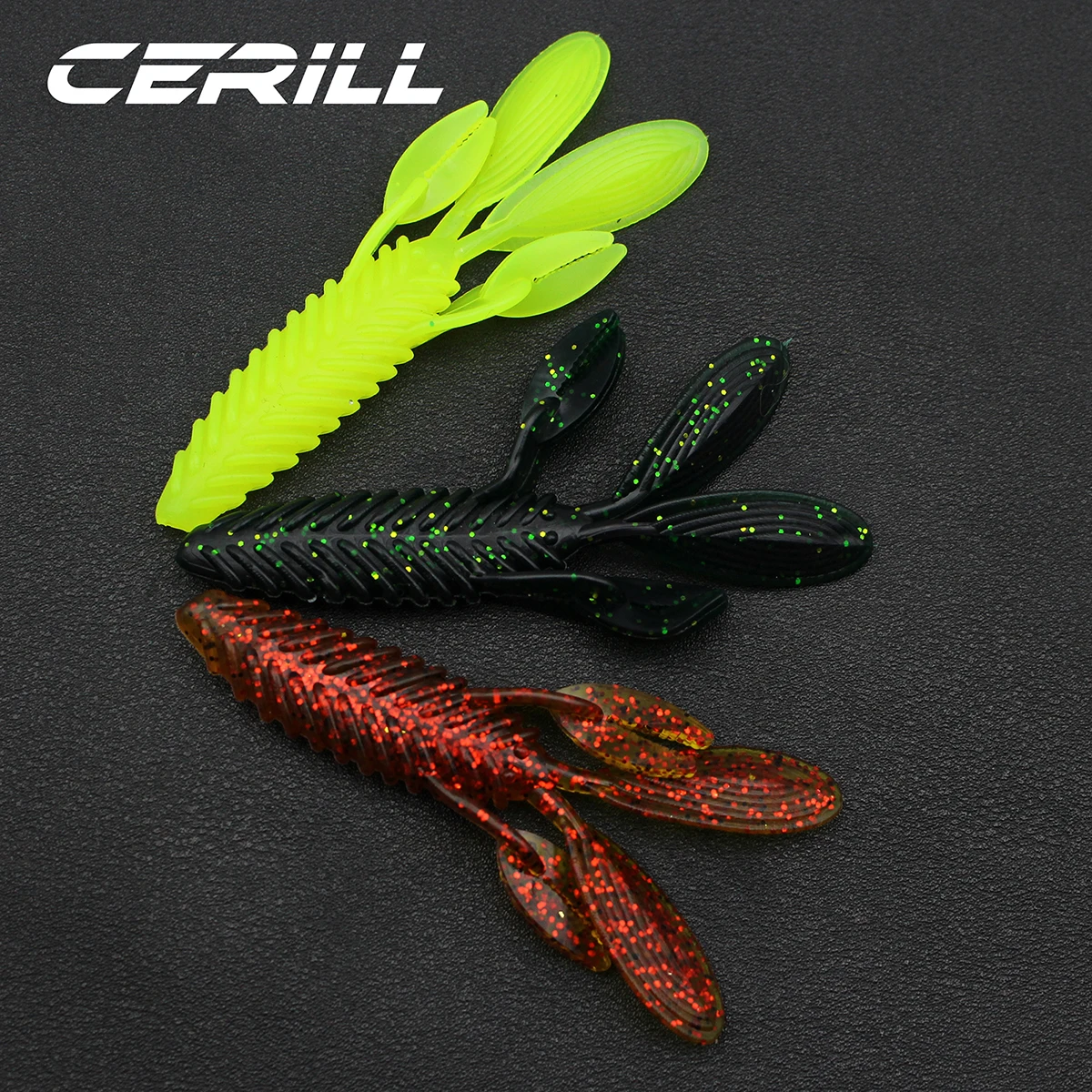 Cerill 10 PCS 90mm Craw Shrimp Soft Fishing Lure Silicone Bait Wobbler Jigging Bass Pike Swivel Twintails Shiner Swimbait Tackle