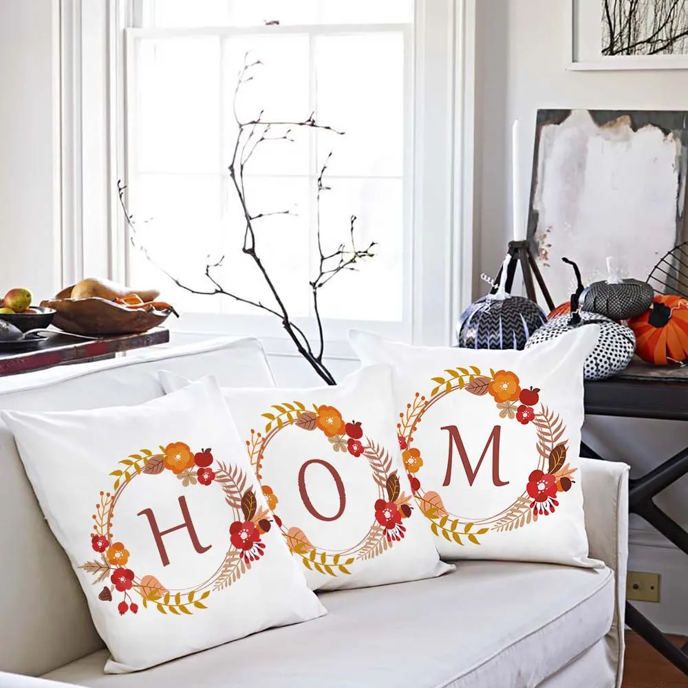 

Thanksgiving Garland Alphabet A-Z Home Decor Cushion Cover Plant Flowers Pumpkin Pillowcase Living Room Sofa Teacher Thank Gift