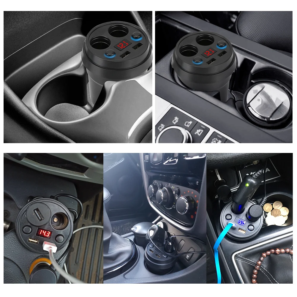 Car USB Chargers 5V 3.1A Power Adapter Cigarette Lighter Socket 4 Ports Splitter Mobile Phone Chargers With Voltage LED Display