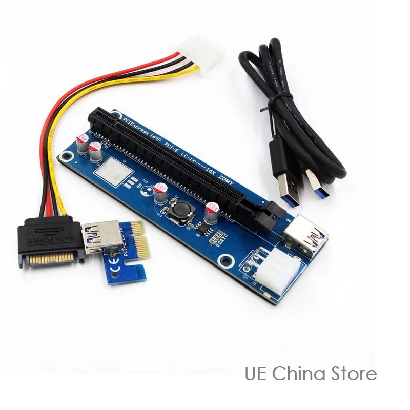 PCI-E Express USB3.0 1x to16x Extender Riser Card Adapter SATA Power Cable PCB Board