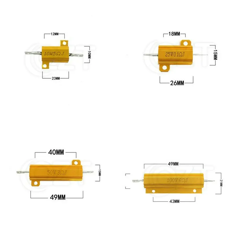 1PCS RX24-100W 알루미늄 전원 금속 쉘 케이스 권선 저항 0.01 ~ 30K 1 2 3 5 6 8 10 20 100 150 200 300 1K 10K ohm