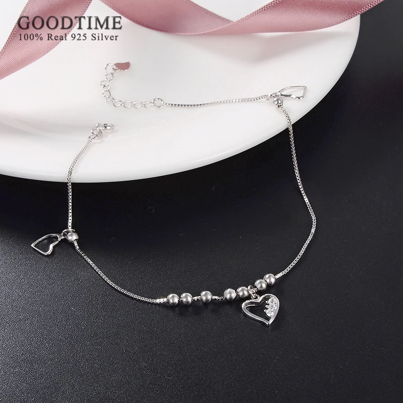 Fashion Women Anklet 925 Sterling Silver Love Heart Zircon Beads Silver Anklet Student Girl Fresh Foot Accessories For Dress Up image 3