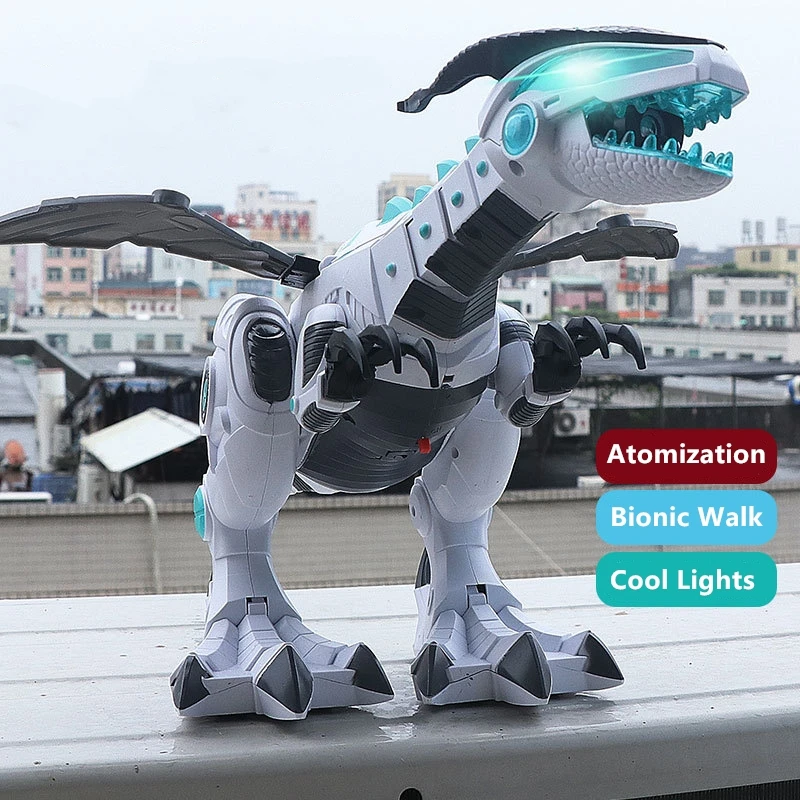 Bionic Walking Atomization Puzzle RC Robot Dinosaur Shaking Head Swing Tail Flap Wings Simulation Sound Electric RC Children Toy