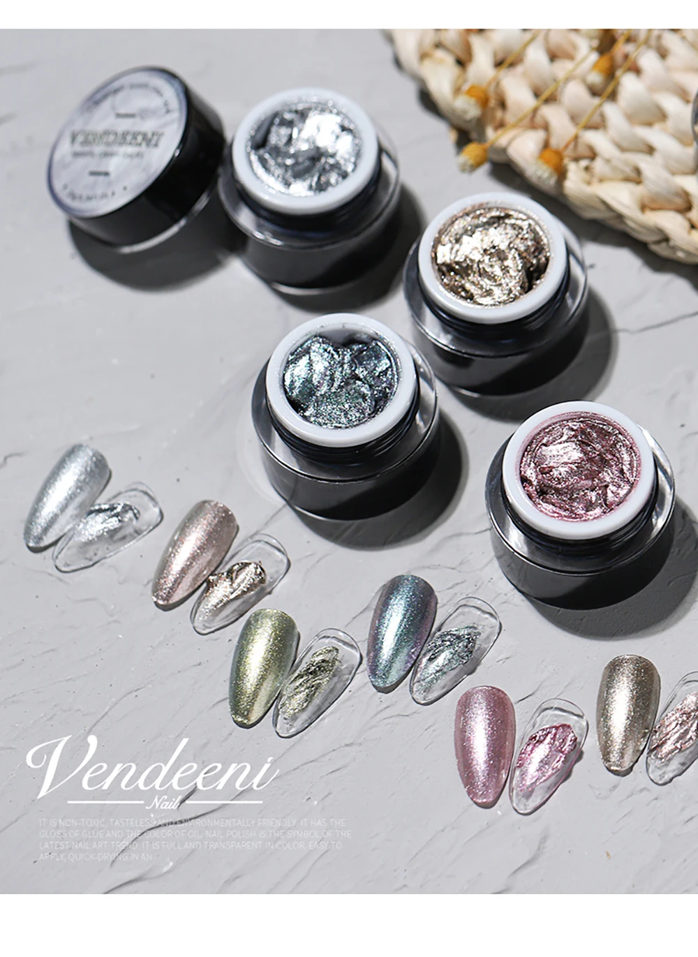 Vendeeni Japanischer Metallic-Creme-Gel-Nagellack UV Soak Off Glitzer-Platin-Gel-Lack Malerei Nagelkunst Gel-Lack 6 Farben – Detail 2