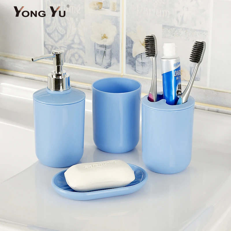 4Pcs/Set Bathroom Accessories Plastic Toothbrush Holder Cup Liquid Soap Dispenser Soap Dish Set Home Decoration