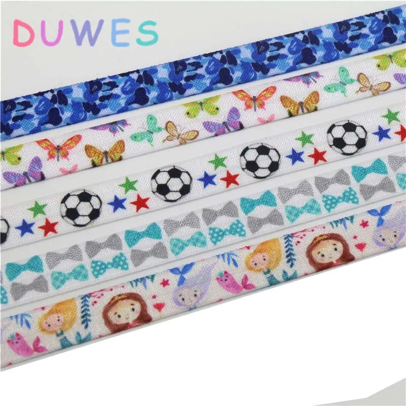 DUWES-5/8 ''50 ياردة كرة فراشة فتاة ، طباعة مموهة ، شريط مرن قابل للطي ، ربطة شعر ، عقال افعلها بنفسك OEM D1076