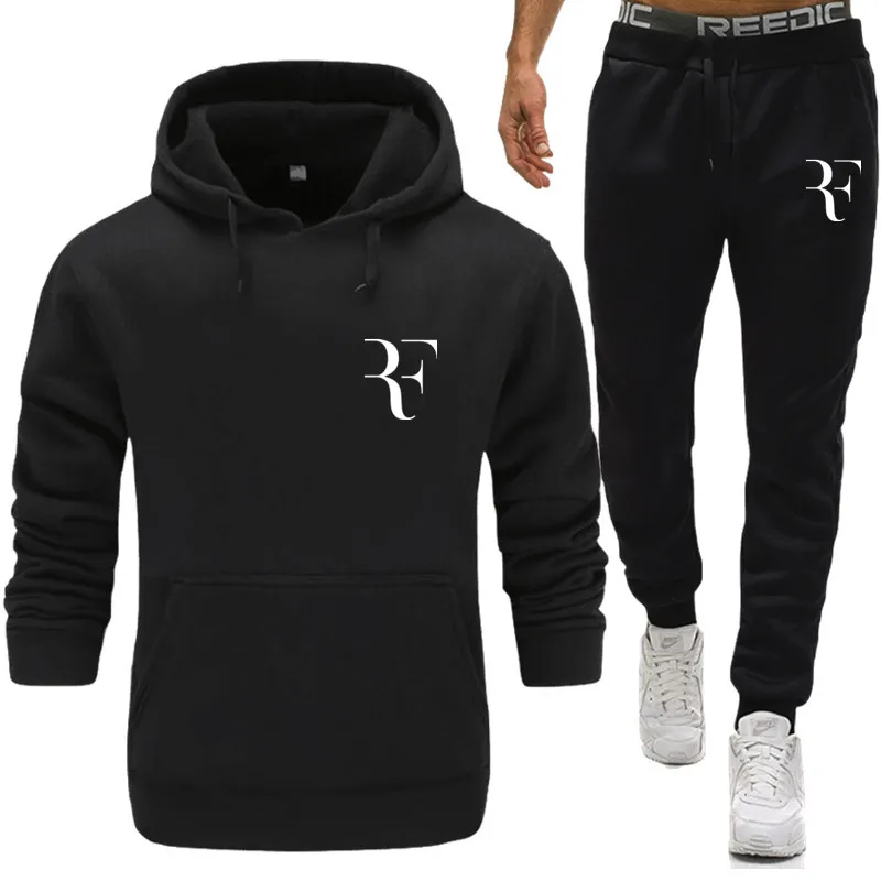 roger federer Men Running Sportswear Suits Sweatshirt Sweatpants Gyms Training Hoodies and Pants 2pcs Sets Tracksuit Coats