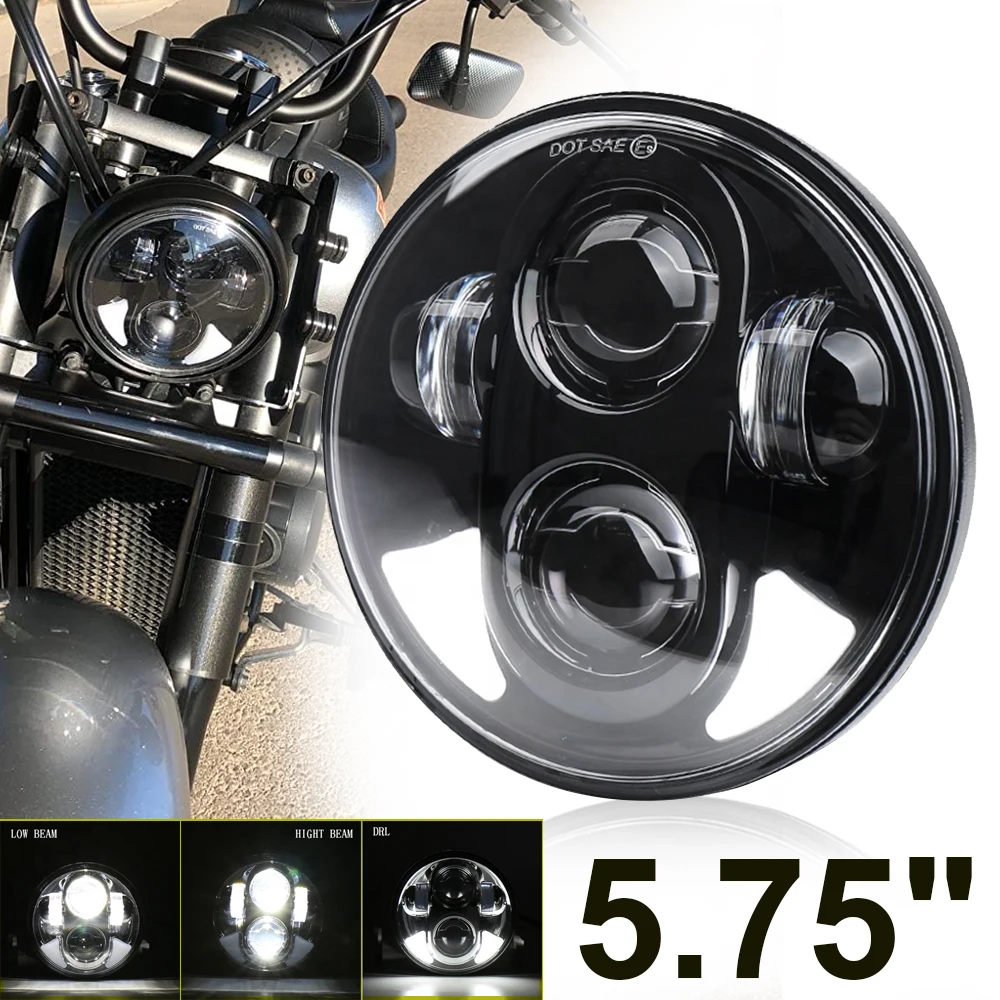 

1 Pcs H4 Headlamp Motorcycle 5-3/4 5.75 LED Headlight with White DRL for -Harley 883 Sportster Triple Low Rider Wide Glide