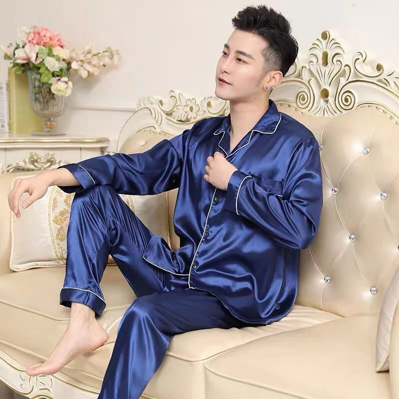 2021 Silk Pajamas Plus Size Men Solid Cute Pajamas for Men Summer Nightwear Pajama Two Piece Set Satin Silk Pyjamas Loungewear