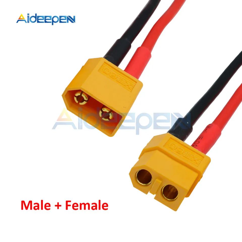 Câble XT60 Mâle + Femelle 14 AWG – 10 Cm – Silicone Souple – 88A Max – Pour RC