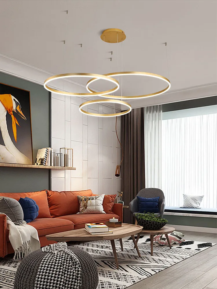 Modern Lighting Hanging Lamp Gold&coffee Color Minimalist Led Chandelier Home Lighting Brushed Rings Ceiling Mounted Chandelier