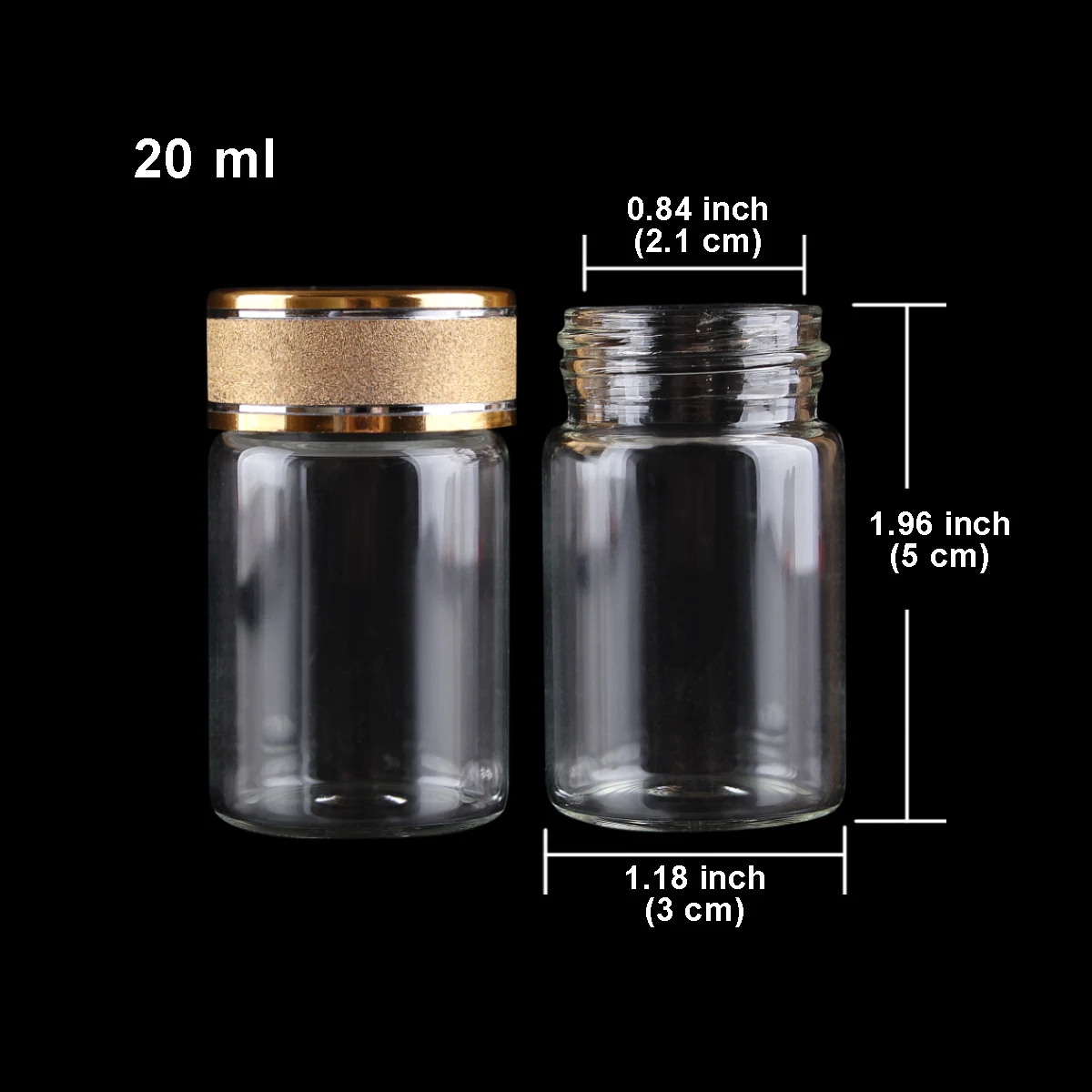 5pcs 20ml 30*50mm Glass Bottles with Golden Frosted Caps Glass vessels Perfume Bottles Ink Bottles Glass Vials for Wedding Favor