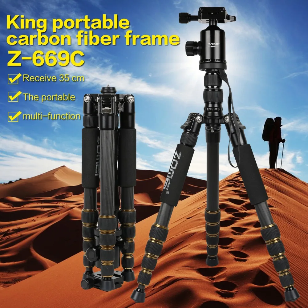 ZOMEI Z699C Professional Portable Travel Carbon fiber camera Tripod Monopod+Ball head for Digital SLR DSLR Camera