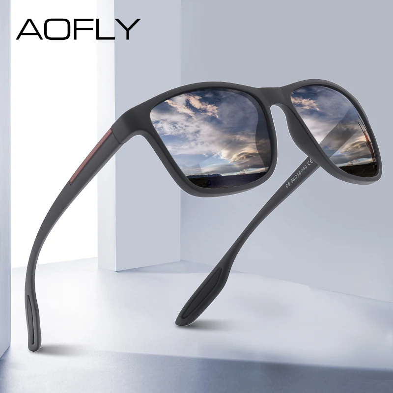 Aofly óculos de sol polarizado tr90 masculino, óculos ultraleve para dirigir quadrado fashion para homens