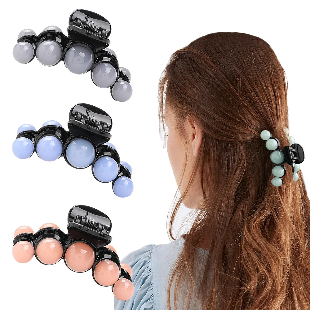 New fashionCandy color pearl Resin Acrylic  Hair Clip Crab Hair Claws For Women Girl Simple Hair Accessories Headdress