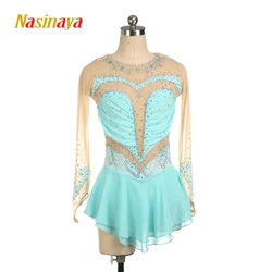 Figure Skating Dress Costume Customized Competition Ice Skirt for Girl Women Kids Gymnastics Light blue shiny