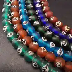 Nepal Ancient Glass Hand Painted Eye Round Beads Strands 13mm Multi Colors TSB0007