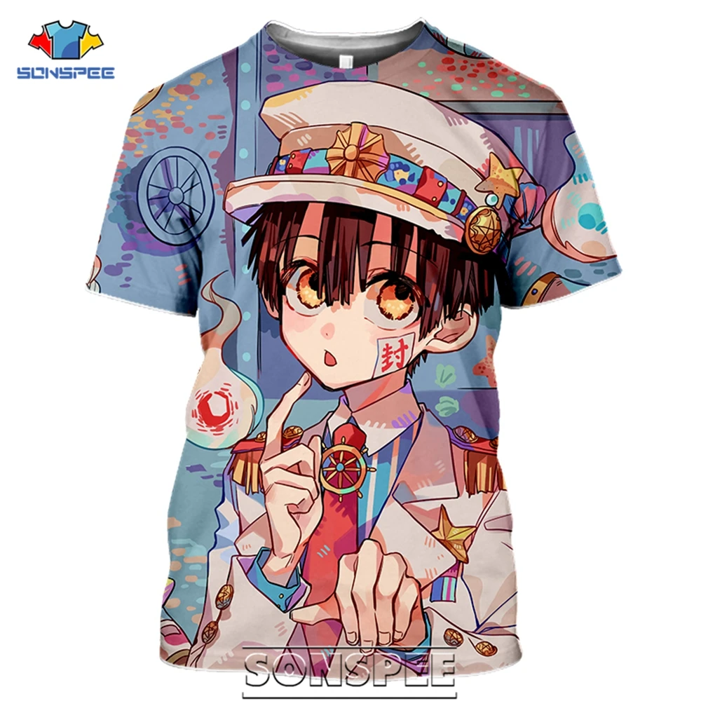 

SONSPEE Jibaku Shounen Hanako-kun Men's T Shirts Casual Streetwear Harajuku 3D Anime Toilet-Bound Tops Mens Tee Shirt Homme