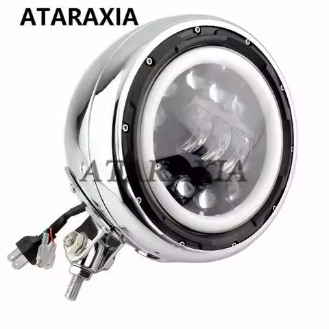 Universal Motorcycle 7" LED Vintage Headlight Mounting Bottom Mount Headlamp Front Head Lamp For Harley Cafe Racer Custom XL883