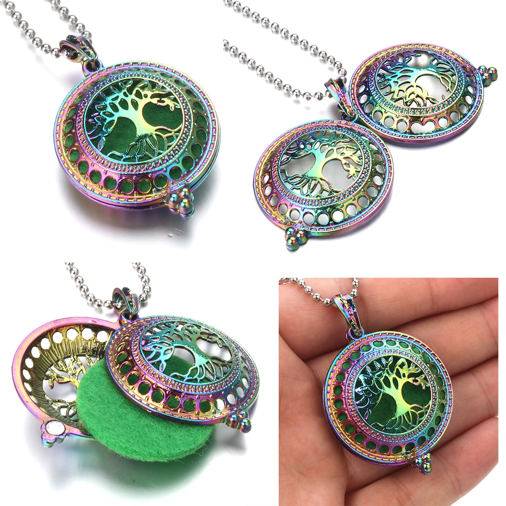 Tree of Life Aroma Diffuser Necklace Perfume Essential Oil Diffuser Aromatherapy Locket Pendant Necklace Fashion Jewelry