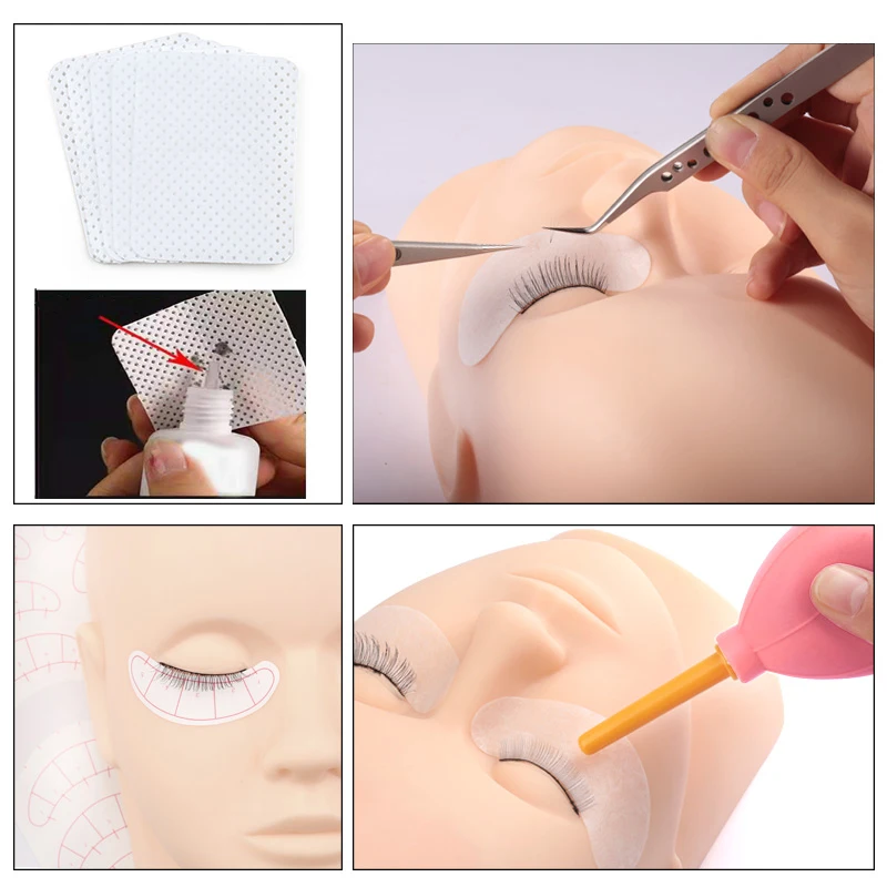 False Eyelash Extension Training Kit Practice Model Head Eye Pads Tweezers Glue Ring Brush Grafting Eyelash Tools Kit