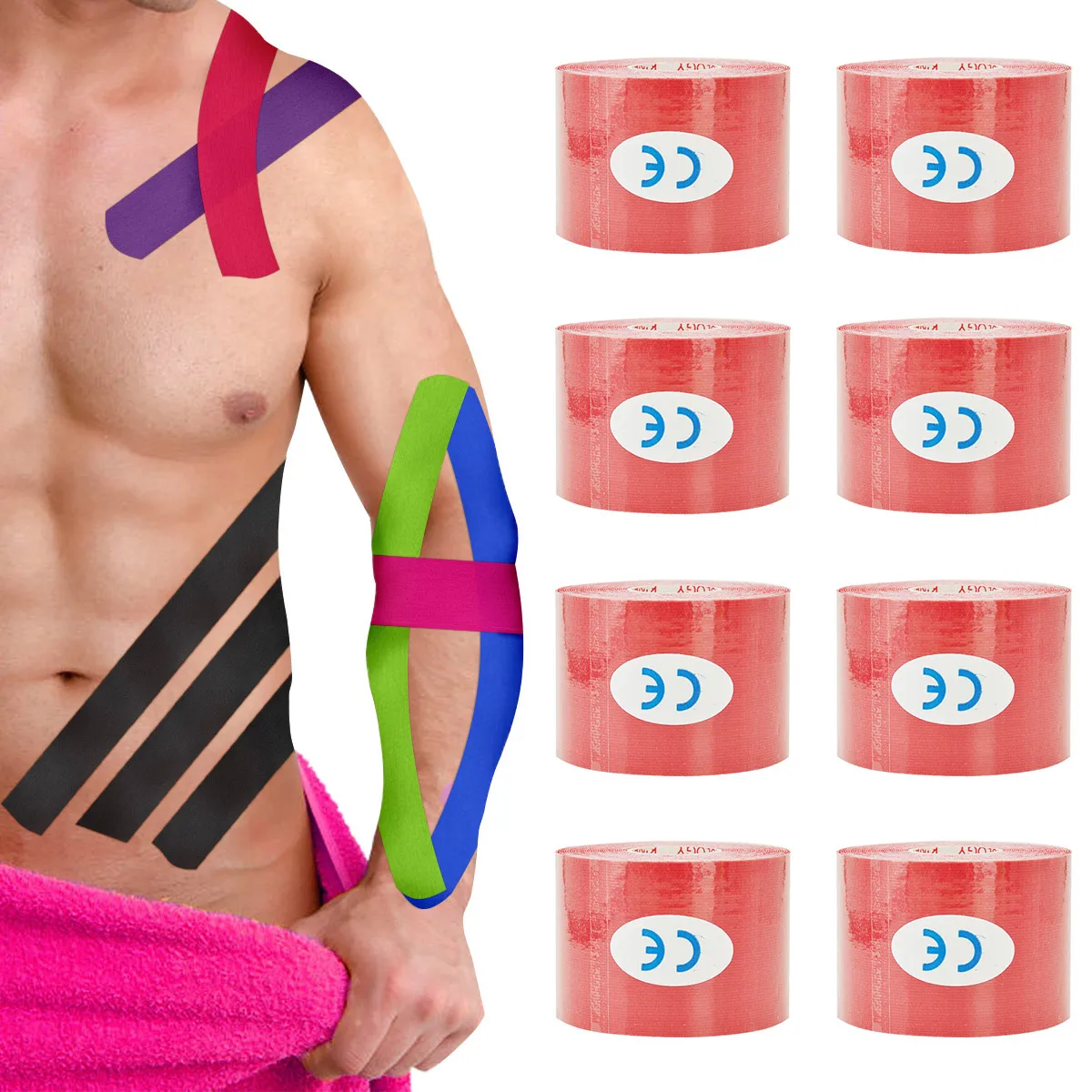 1/6/10 Pcs Red Muscle Bandage Sports Cotton Elastic Adhesive Strain Injury Tape Knee Muscle Pain Relief