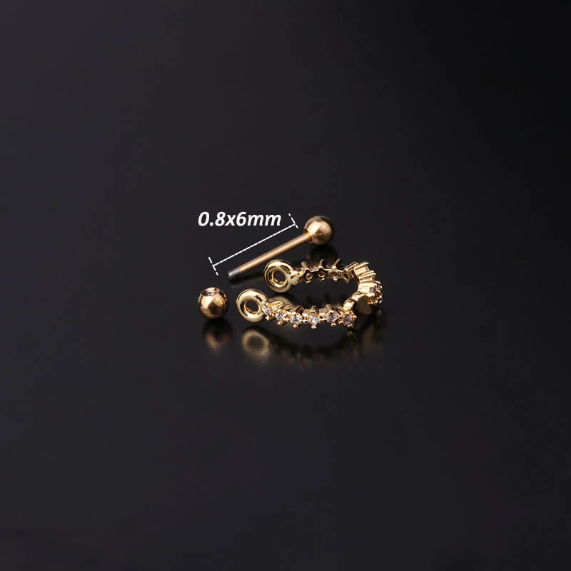 1Pc 20G Helix Earrings Ear Studs Ear Cuff Rook Woman Lobe Piercing Jewelry Barbell CZ Hoop Ear Tragus Cartilage