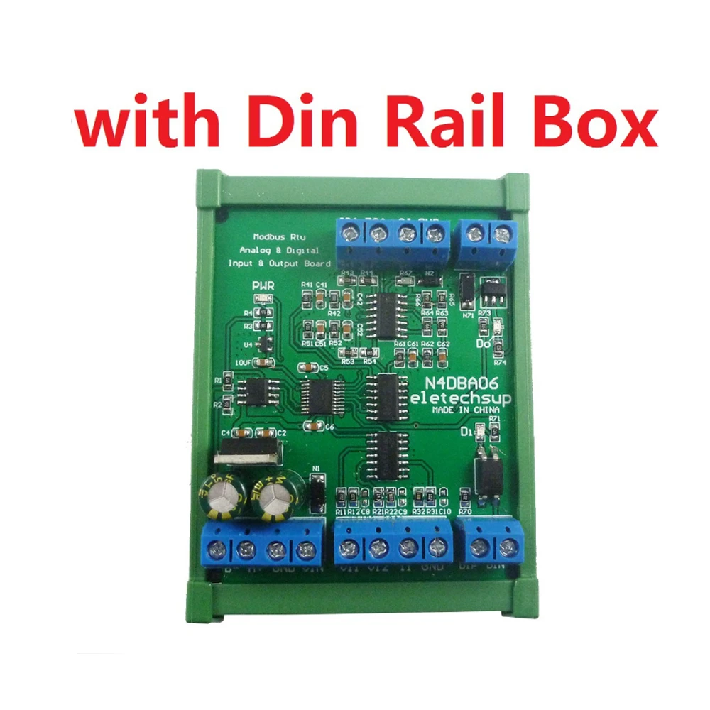 Din Rail DC 12V 8CH Analog Digital Input Output Devices 0-5V 0-10V 4-20MA DAC ADC RS485 Modbus RTU Board for PLC