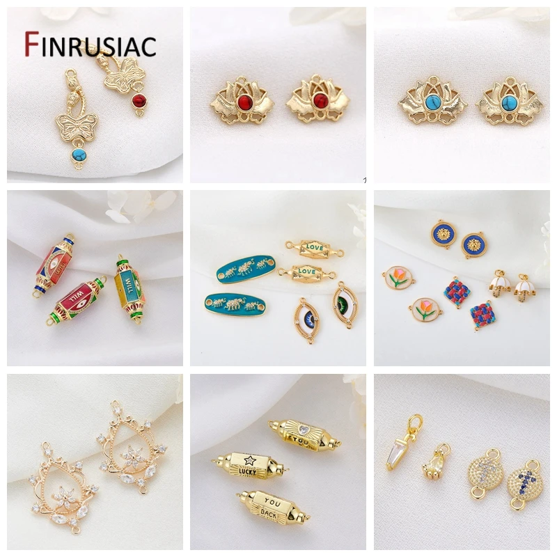 14k Gold Plating Metal Pave Setting Zircon Flower Connectors Charms For Earrings Making, Jewellery Making Luxury Components