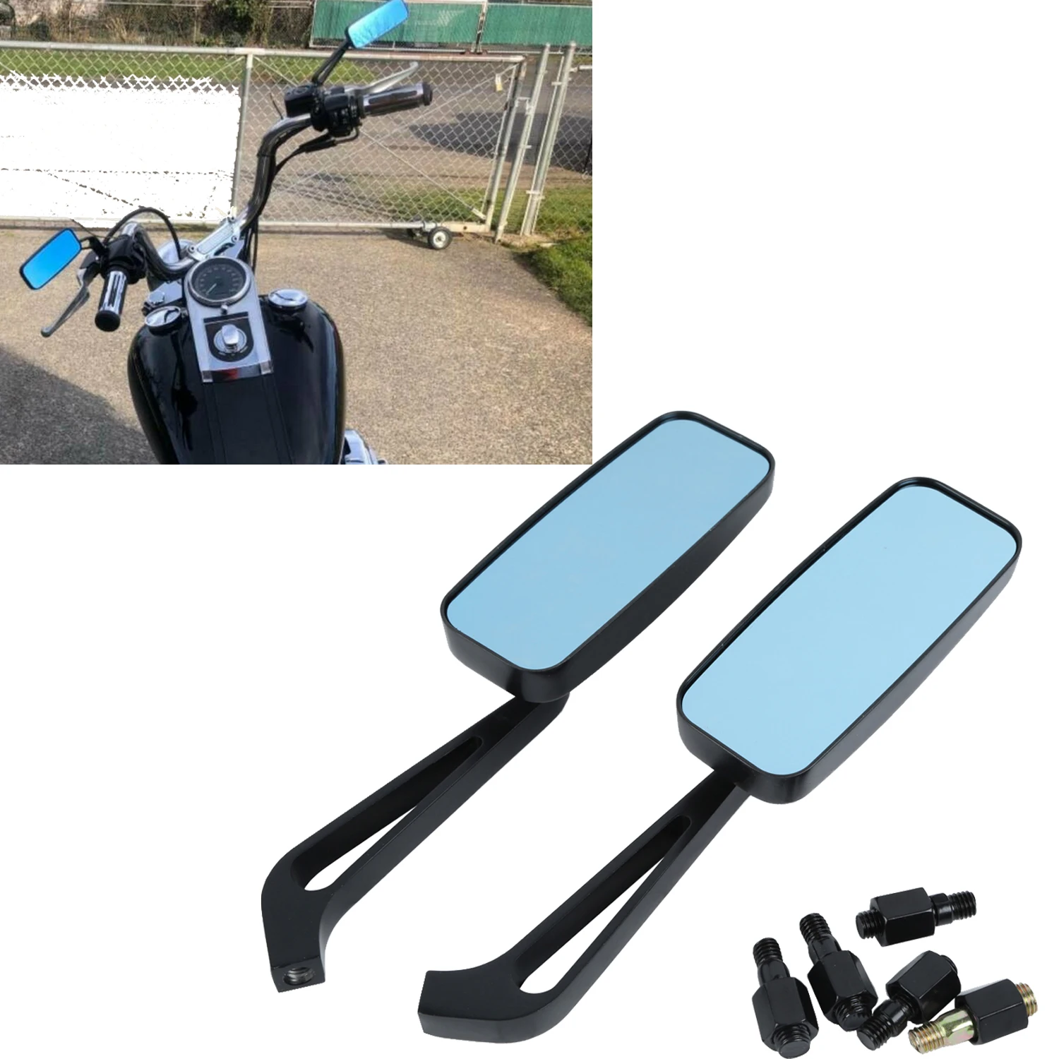 Universal 8MM 10MM Blue Rearview Side Mirror For Harley Honda Suzuki Kawasaki Street Sports  Bike Chopper Cruiser Scooter