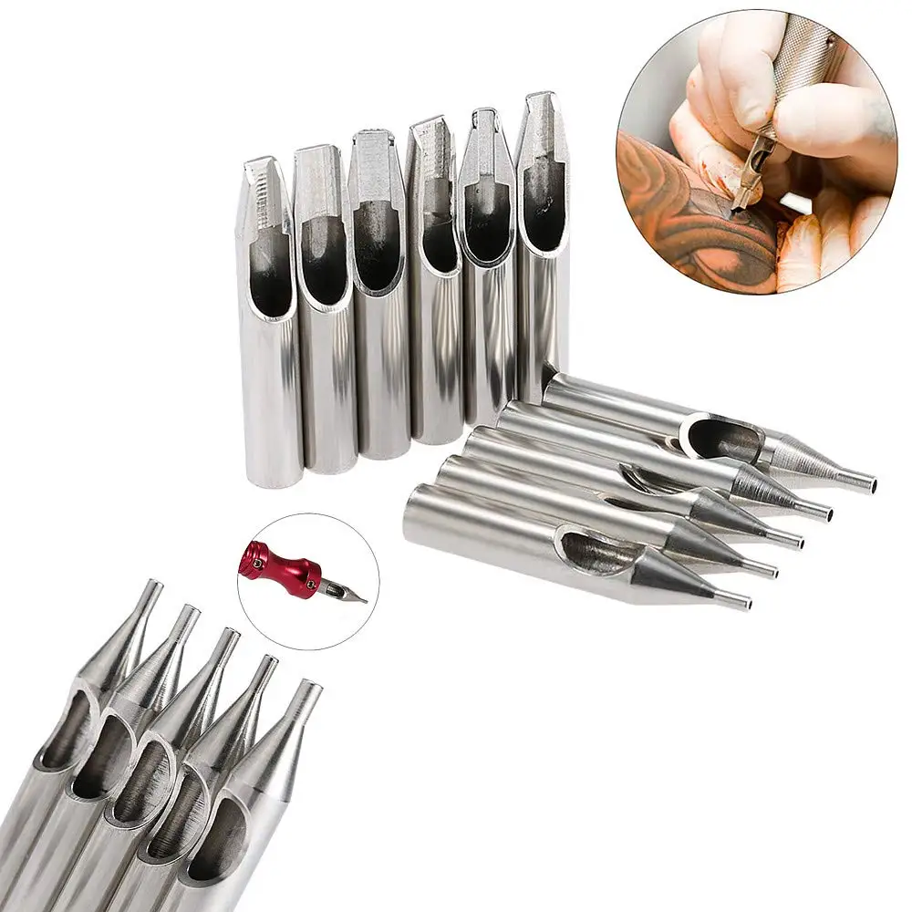 22/11pcs Stainless Steel Tattoo Tips Set Mixed RT FT DT Round Flat Diamond Assorted Types Tattoo Tip Tube Kit for Tattoo Machine