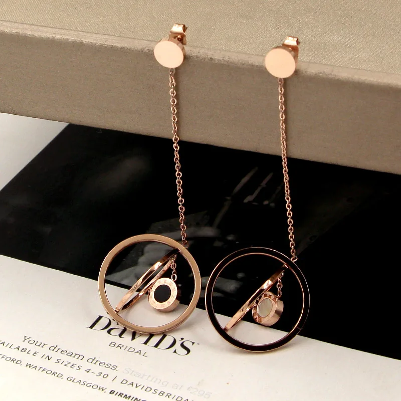 Fashion Hollow Ball Hang Roman Numeral Black And White Double-sided Shells Rose Gold Color Earring For Women Jewelry Wholesale