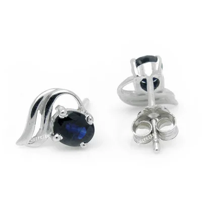 CoLife Jewelry Simple Sapphire Stud Earrings for Daily Wear 4mm*5mm Natural Sapphire Earrings 925 Silver Sapphire Jewelry