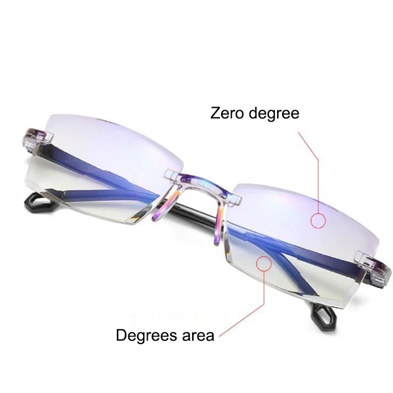 Rimless Reading Glasses Anti Blue Ray Bifocal Goggles Square Frameless Presbyopic Glasses Hyperopia Glasse Women Glasses 2021 +4