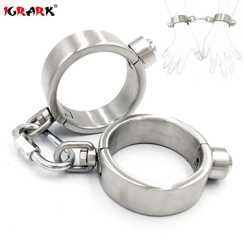 New Stainless Steel Lockable Connect Handcuffs Bondage Manacles Wrist Cuffs Restraints Shackles Sex Toys for Man Women Couples