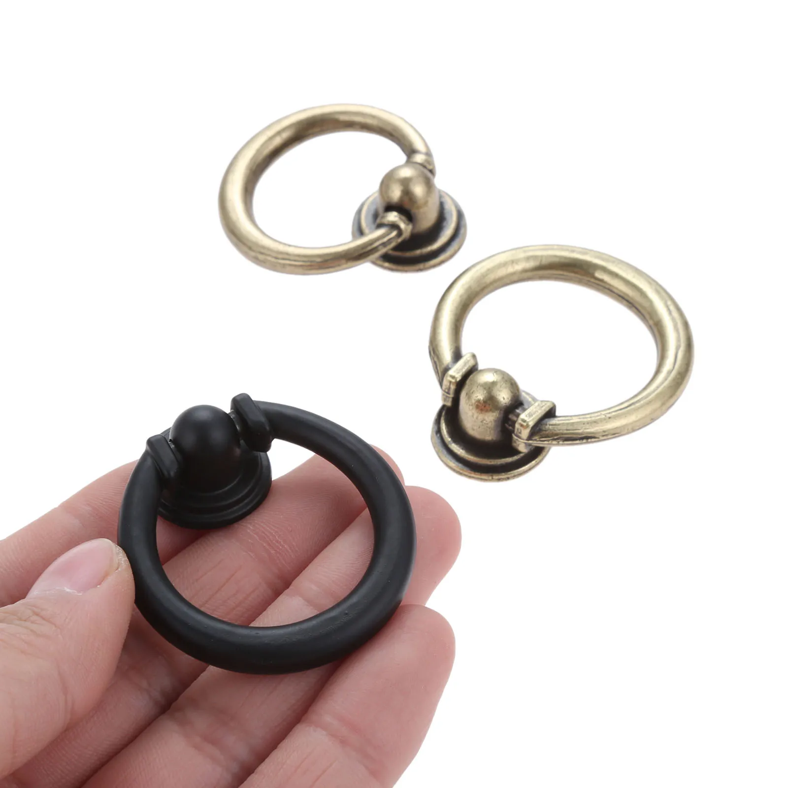 DRELD 1Pc Vintage Cabinet Furniture Knob Zinc Alloy Drawer Pull Ring Bronze/Black Kitchen Cupboard Closet Door Handles 35/40mm