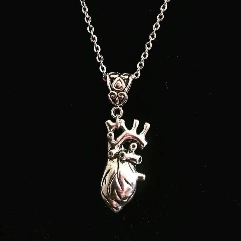 Anatomical 3D Solid Pewter effect Silver Color Heart Necklace Pendant Horror Macabre Gore Gothic Anatomy