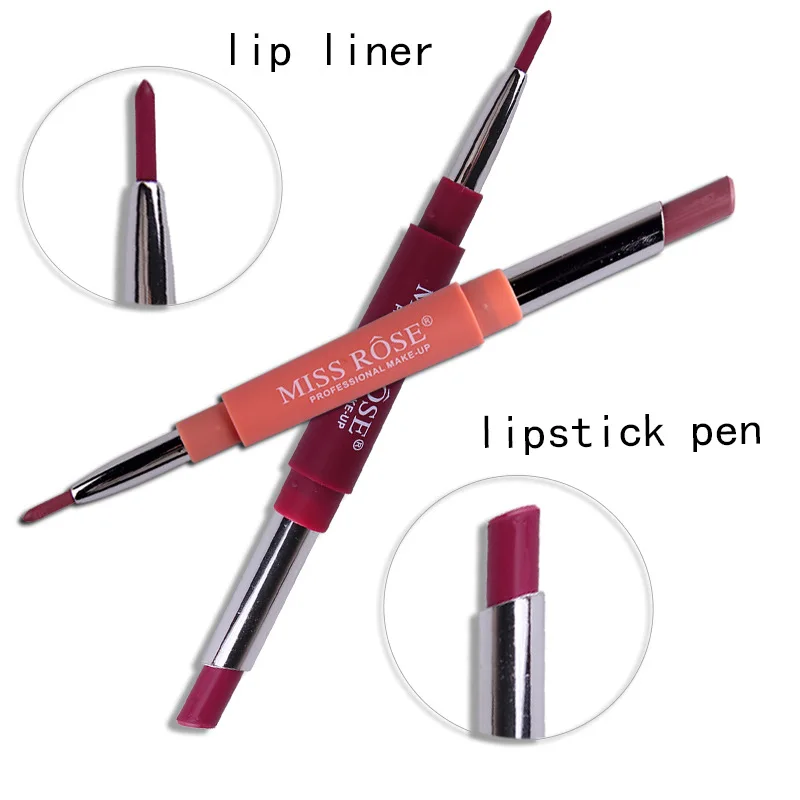 Miss Rose Double-ended Matte Lipstick Waterproof Makeup Lip Stick Long Lasting Pink Red Nude Lipstick Pen Easy To Wear Lipliner