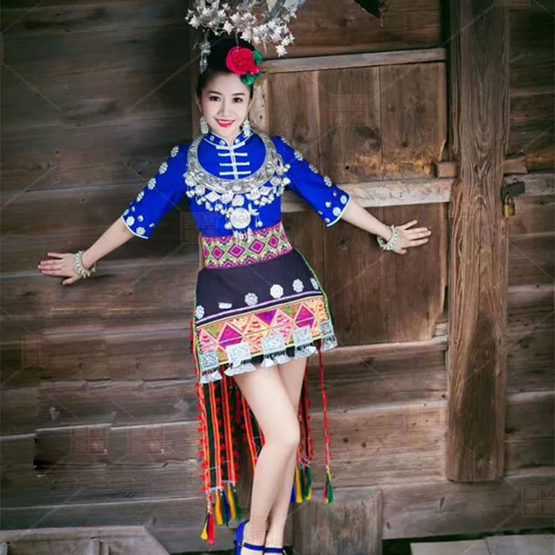 15 Designs National Trend Miao Group Ethnic Fashion Costume n Hair Accessories Minority Classical Dance Dress Stage Performance