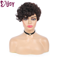 IJOY Short Pixie Cut Wig Brazilian Human Hair Wigs With Bangs Black Full Machine Wig For Black Women Non-Remy Curly Hair Wig