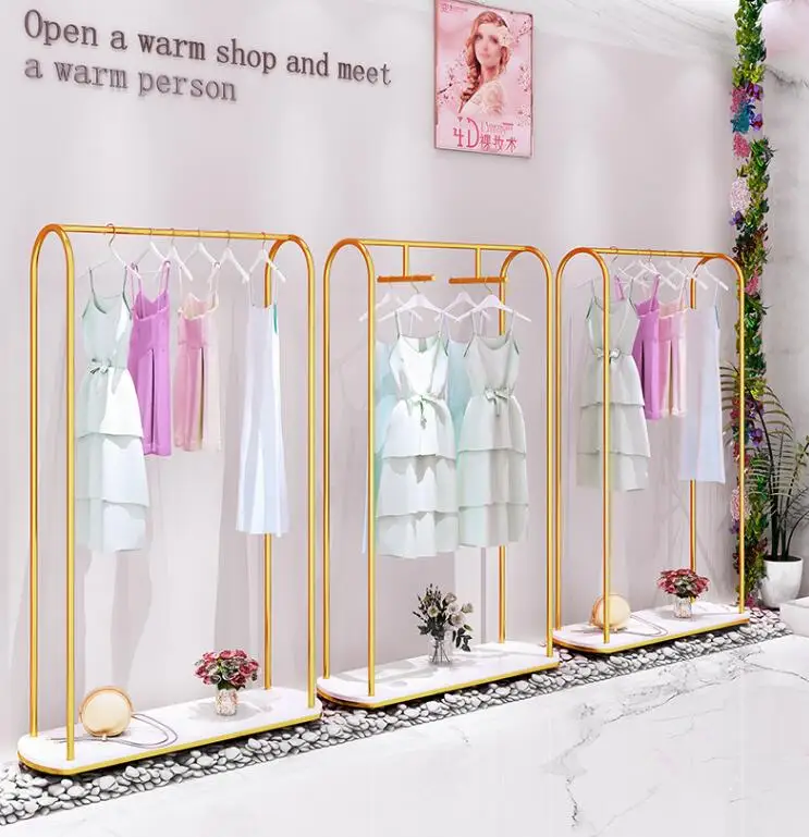 

Золотая витрина для магазина одежды, вешалка для одежды, напольная витрина, роскошные женские свадебные платья, специальные полки