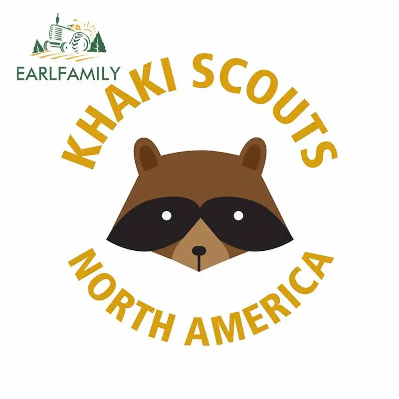 EARLFAMILY 13cm x 12.1cm for Khaki Scouts North America Occlusion Scratch Anime Car Sticker Cartoon Decal for Bumper Motorcycle