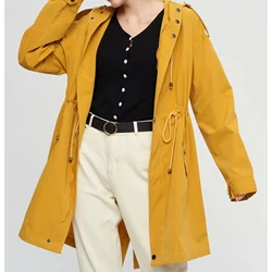 2022 casual drawstring high waist loose autumn yellow outwear jacket female fashion long sleeve hooded coat jackets streetwear