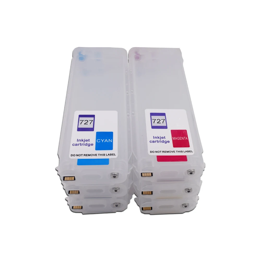 300ML 6Colors 727 Refillable Ink Cartridge With Compatible Chip For HP Designjet T1500 T1530 T920 T930 T2500 T2530 Hp727 Plotter