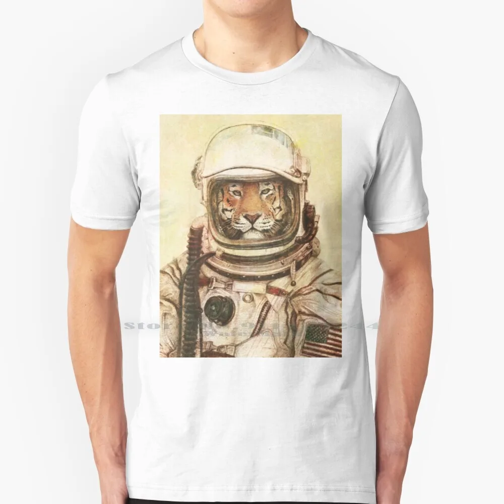 Apollo 18 100% Cotton T Shirt Tiger Lion Astronaut Space Retro America Moon Wild Animals Wild Life Wildlife Old Vintage Wallart