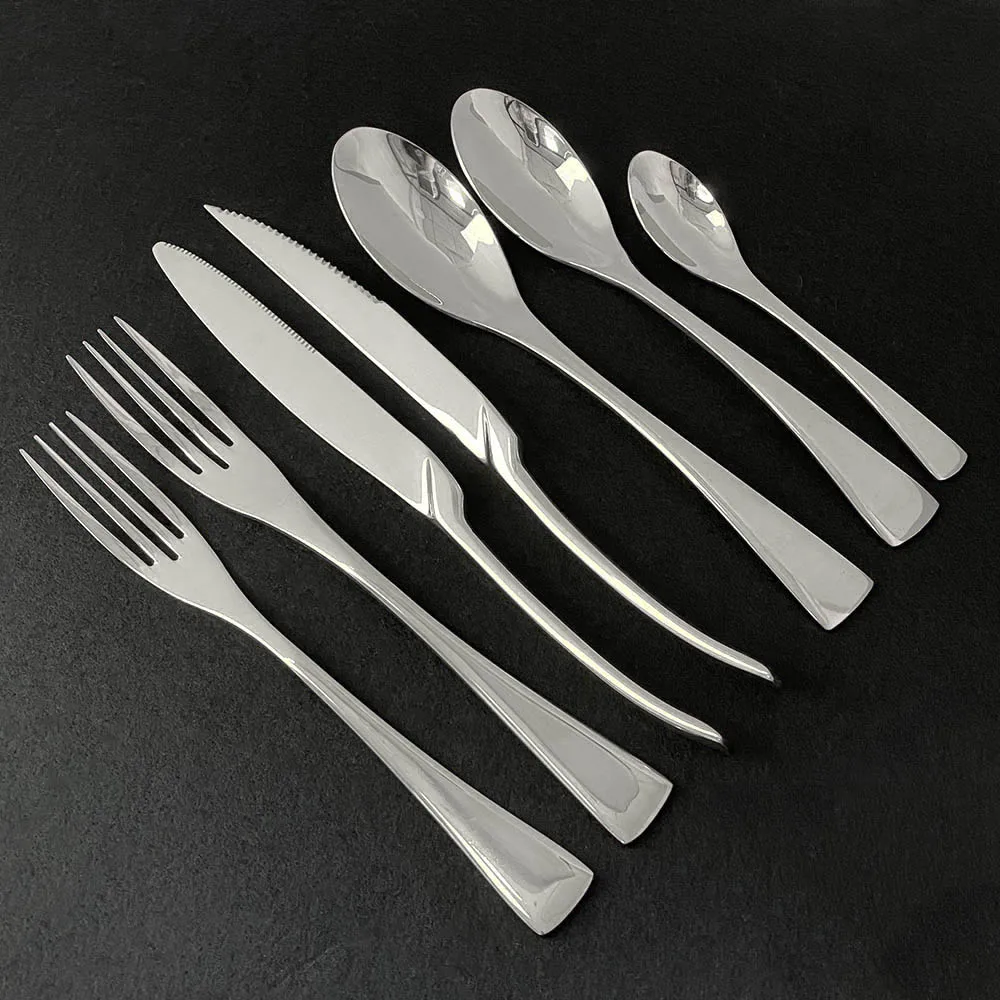 7Pcs Mirror Silver Dinnerware Cutlery Set 18/10 Stainless Steel Flatware Dinner Steak Knife Fork Teaspoon Tableware Party Gift