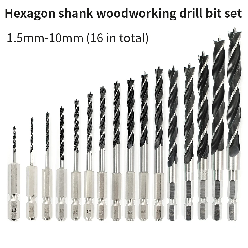 Hexagonal shank woodworking drill bit punching round shank three-point drill electric drill rotary head wood plank hole special