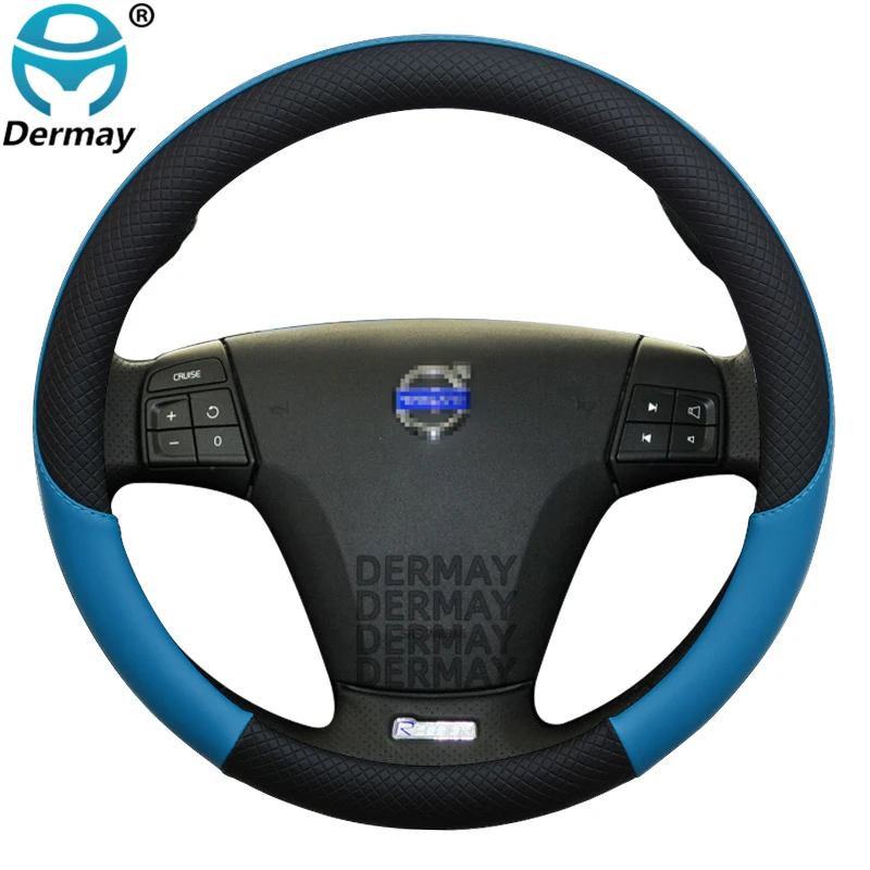 100% DERMAY Brand Leather Car Steering Wheel Cover Non-slip for Volvo C30 2006~2013 Auto interior Accessories