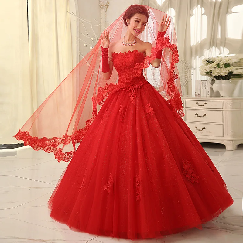 New Red Elegant Lace Edge Long Wedding Accessories Bride Bridal Veils