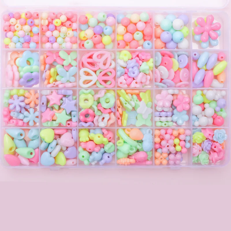 

24Cells DIY Handmade Beaded Children's Toy Creative Loose Spacer Beads Crafts Making Bracelet Necklace Jewelry Kit Girl Toy Gift